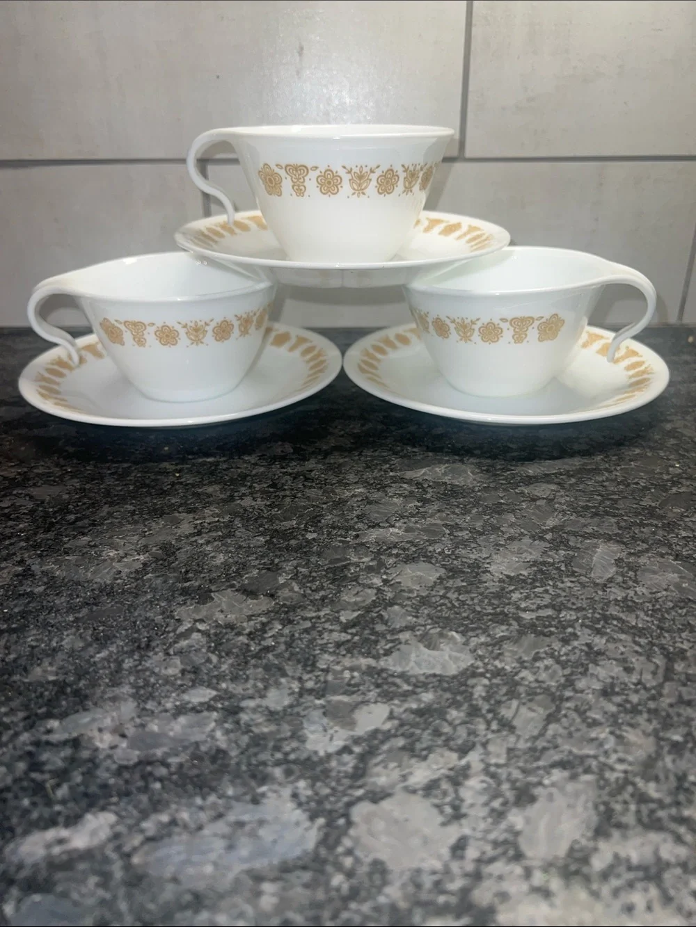 Butterfly gold White Porcelain Tea Cup and Saucer Set with Gold Pat
